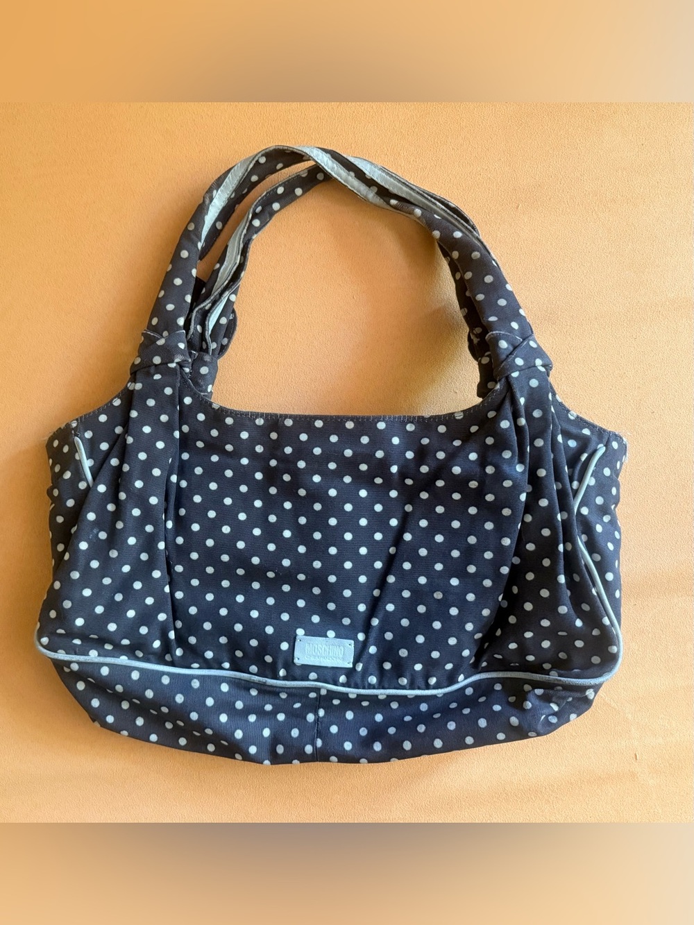 Moschino Brown Tote with White Polka Dots